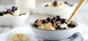Millet Porridge with Roasted Blueberries and Coconut Horchata